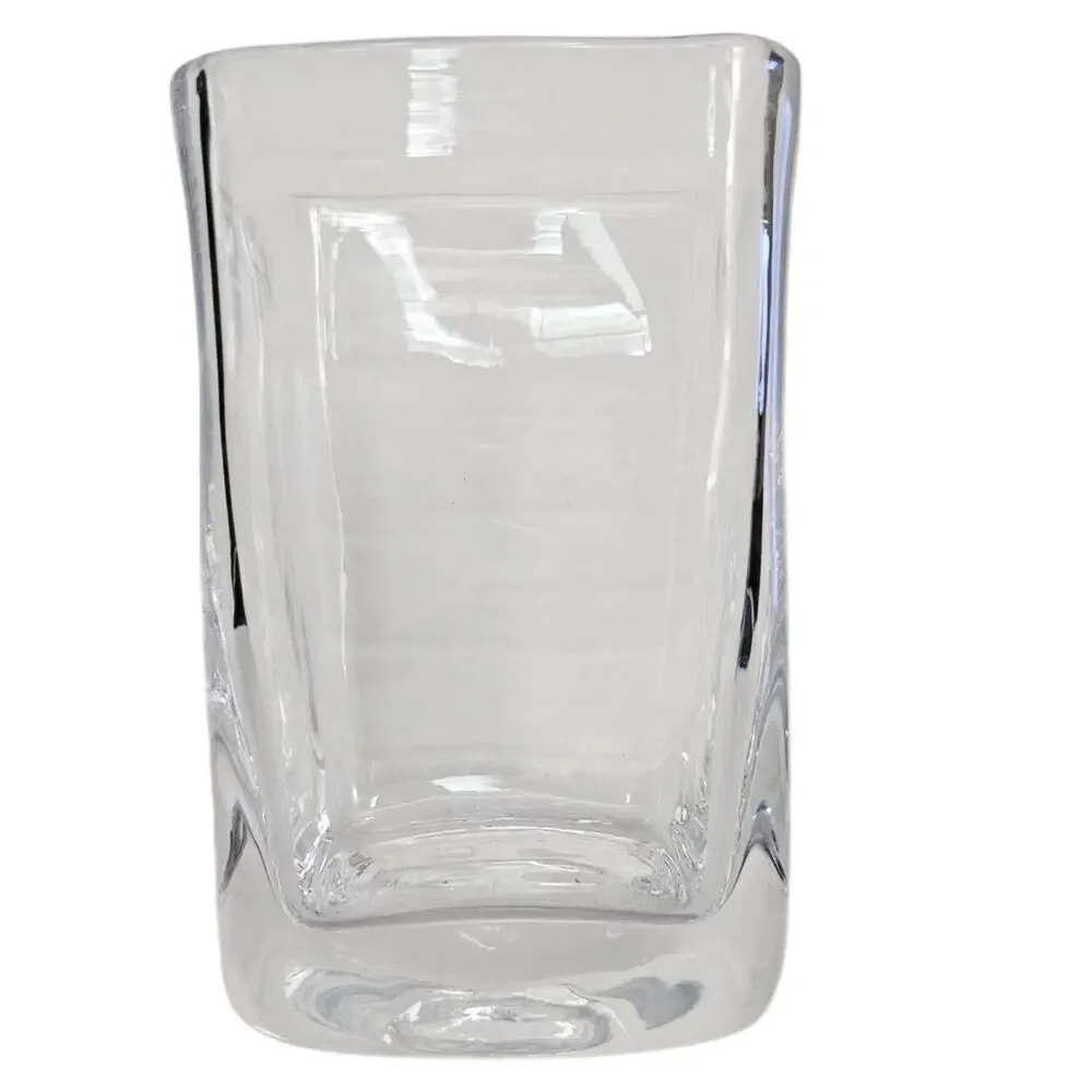 Simon Pearce Hand Blown Clear Art Glass Square Vase Heavy 5